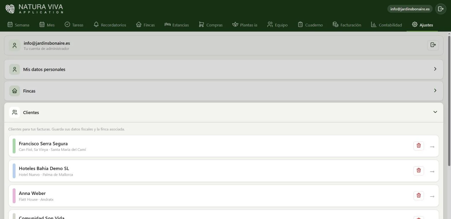 Pantalla de clients a l'app Natura Viva