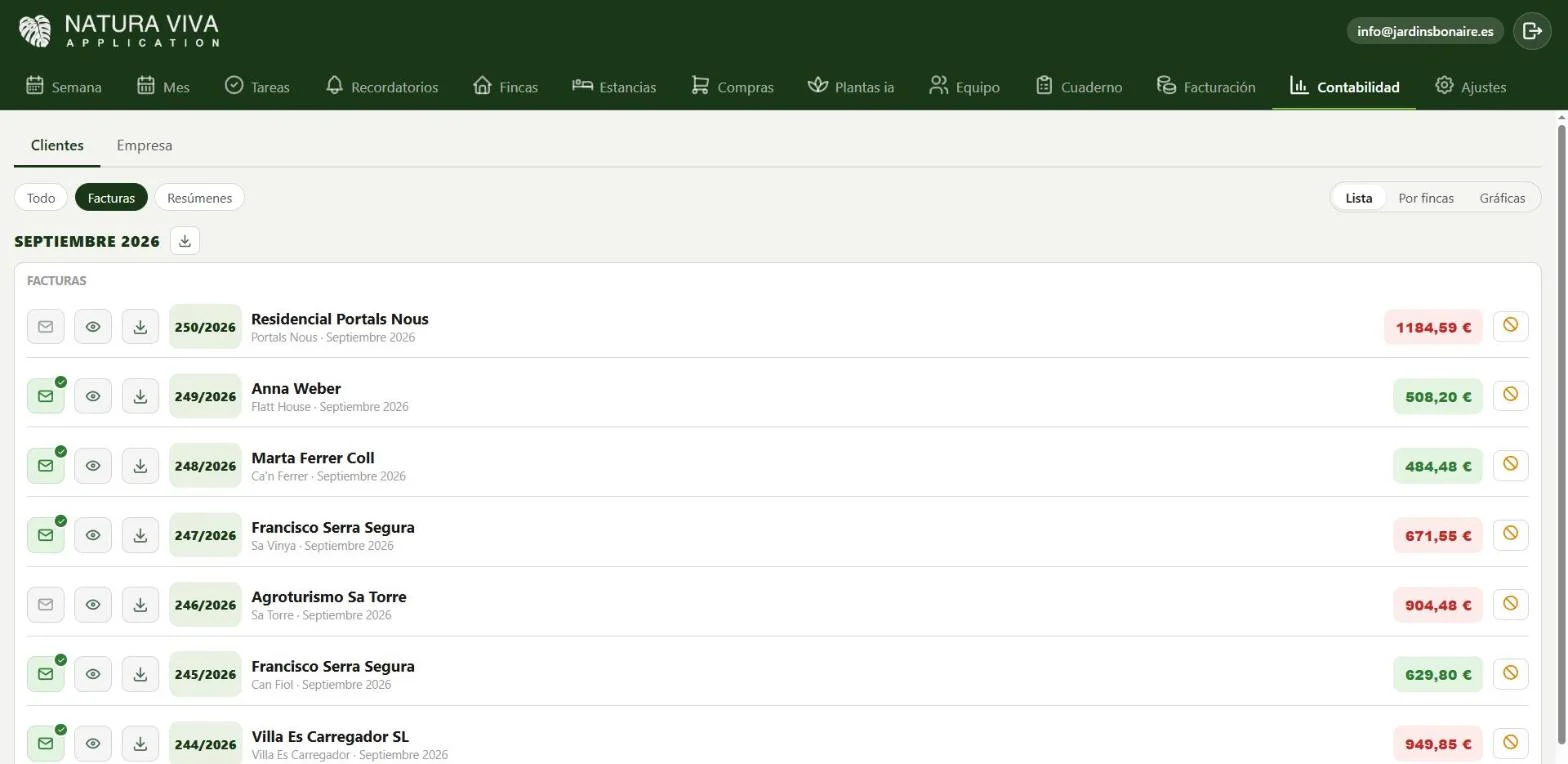 Buchhaltungsansicht in der App Natura Viva