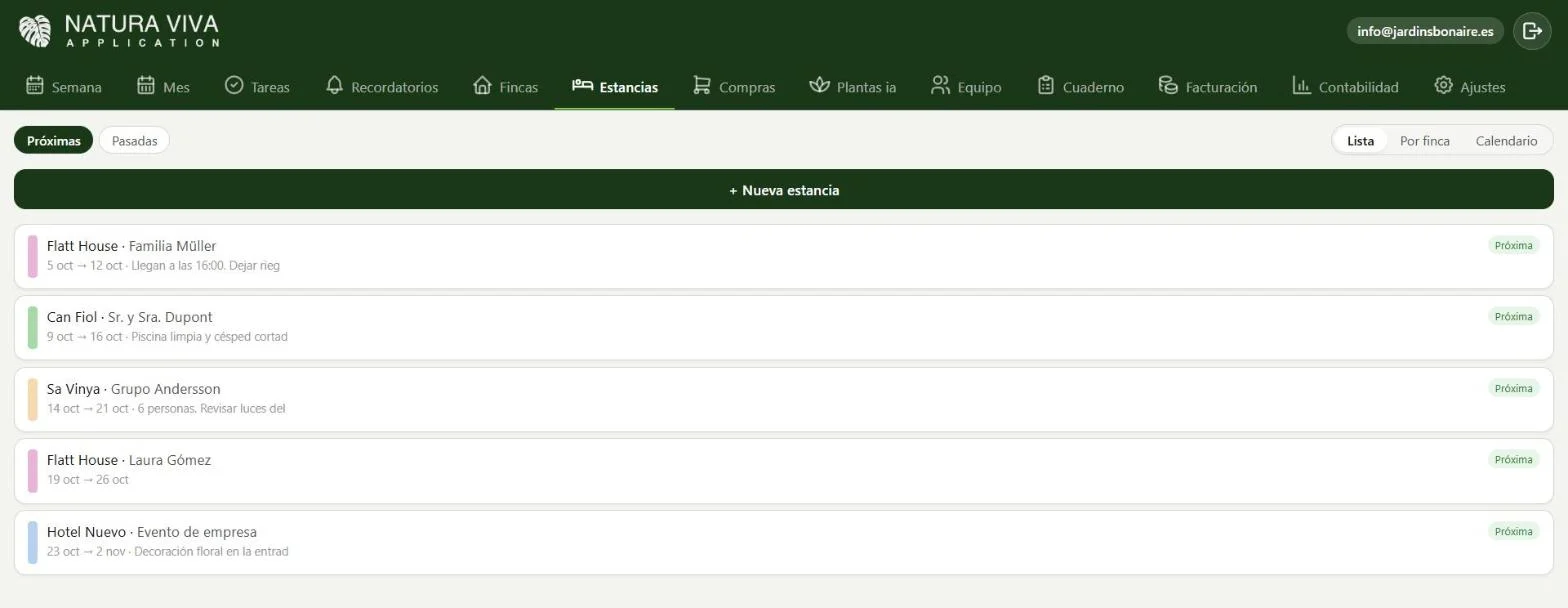 Stays screen in the Natura Viva app