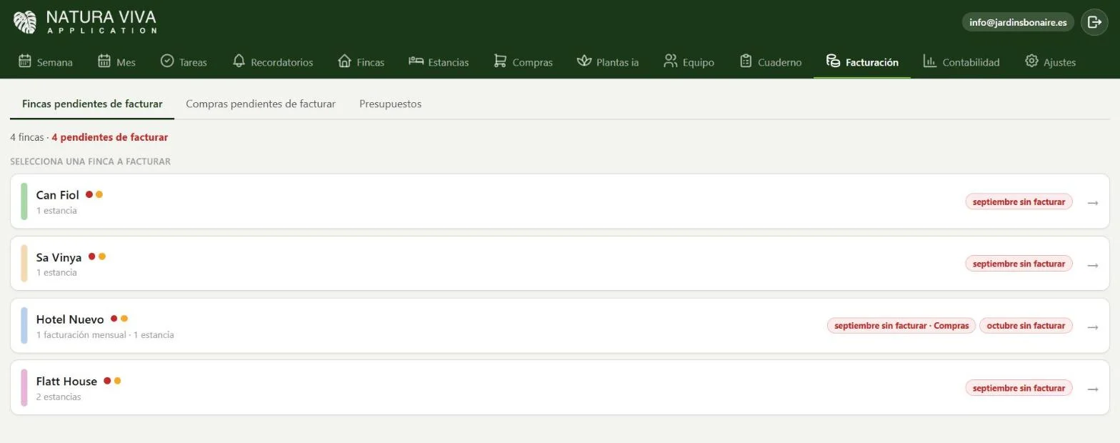 Pantalla de facturación en la app Natura Viva