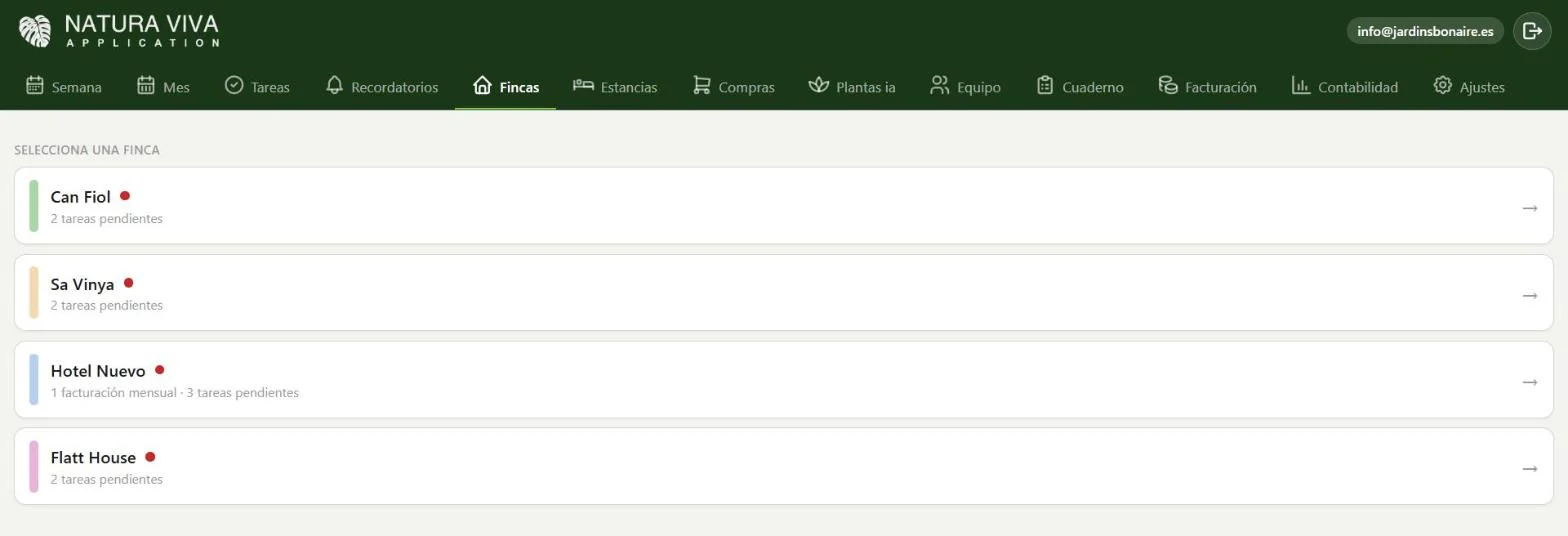 Properties screen in the Natura Viva app